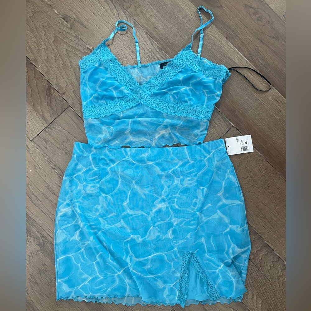 Aqua Blue & White Skirt Set for beach or date ~ never worn  forever21 | size 1X